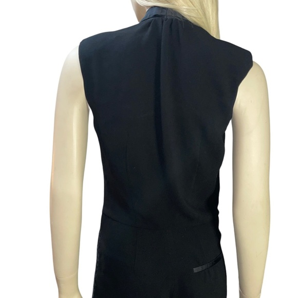 Maje Jumpsuit Elfie Tuxedo Plunging V Neck Black Satin Trim - Picture 13 of 14